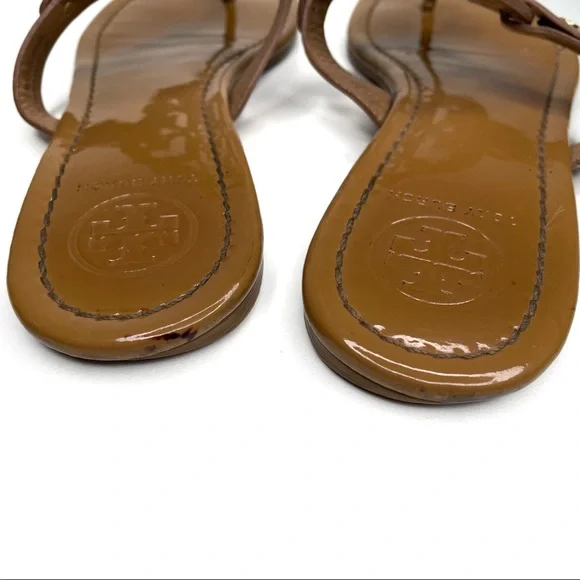 ❎ SOLD Tory Burch Miller Sandals Patent Leather Tan Brown Size 9 - Picture 10 of 14